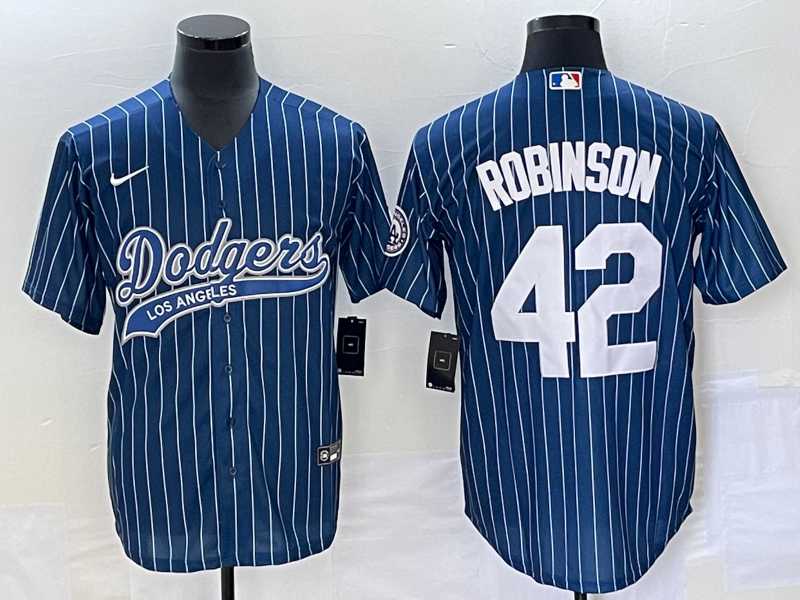 Men%27s Los Angeles Dodgers #42 Jackie Robinson Blue Pinstripe Cool Base Stitched Baseball Jersey->los angeles dodgers->MLB Jersey